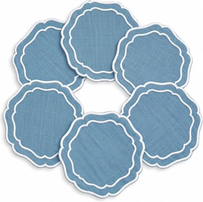 Drink Coasters Set of 6, 6x6 inch, Absorbent Linen Drink Mats by EmbroideryLinenVN