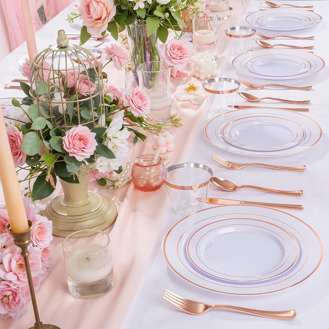 WELLIFE 600 PCS Rose Gold Disposable Dinnerware Set - Image 2