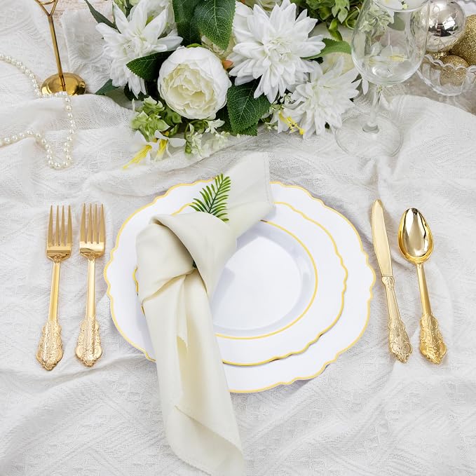 350PCS Gold Plastic Plates-Disposable White and Gold Plates 50guest Baroque - Image 3
