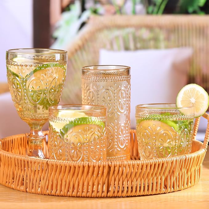 abrwyy Amber Drinking Glasses, Vintage Glassware, 12oz Highball Glasses | - Image 5