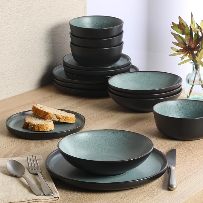 Gibson Elite Tribeca Loft 16-Piece Dinnerware Set – Matte Black and Green - Image 7