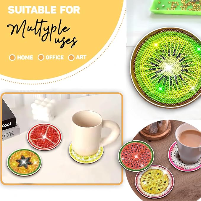 12 pcs Diamond Painting Coasters | Diamond Art Coasters | Fruit Diamond Art - Image 3
