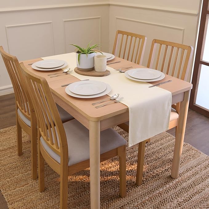 Encasa XO Table Runner, Cotton Canvas Dining Runner 13"x48" | Natural, 180 GSM - Image 2
