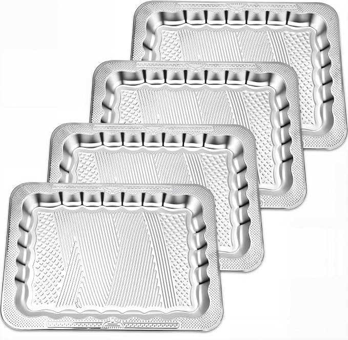 4 Pack 15.8" x 11.6" Large Silver Serving Trays by Ferrochef