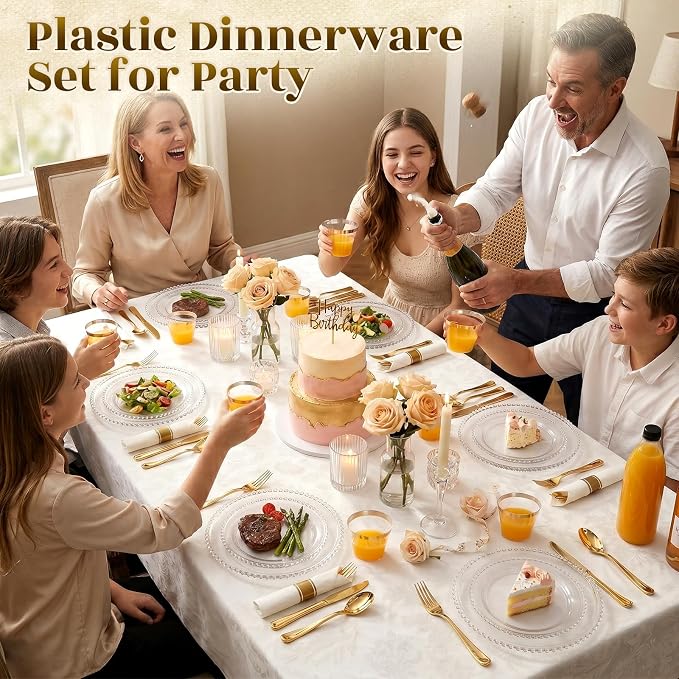 350pcs Plastic Dinnerware Set Clear 50 Guests - Image 4