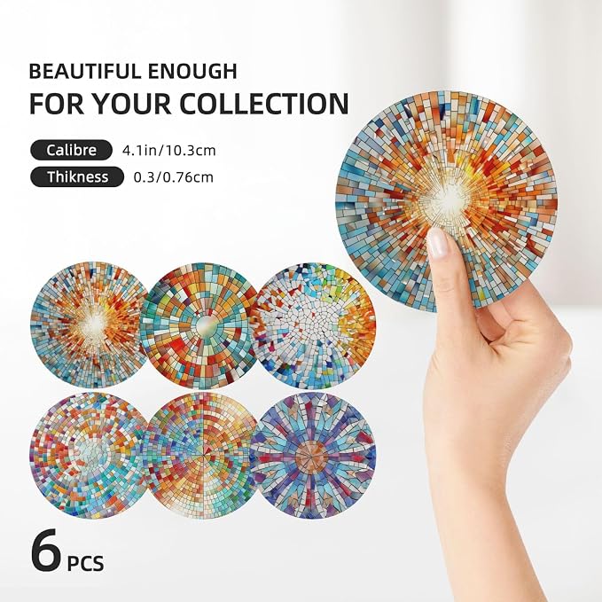 Coasters Set of 6, Coasters for Drinks Absorbent Stone - Image 3