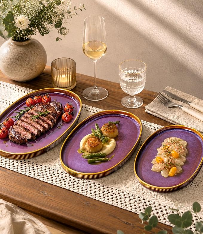 Ceramic Serving Platter Set of 3, Oval Serving Plates and Dishes | - Image 5