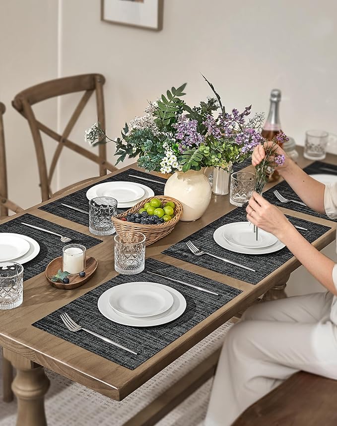 Leetaltree Black and Grey Woven Placemats Set of 12 - Image 3