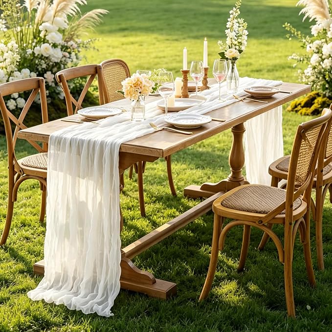 6Pcs Ivory White Table Runner, 10FT Rustic White Table Runner 35*120inch Boho - Image 6