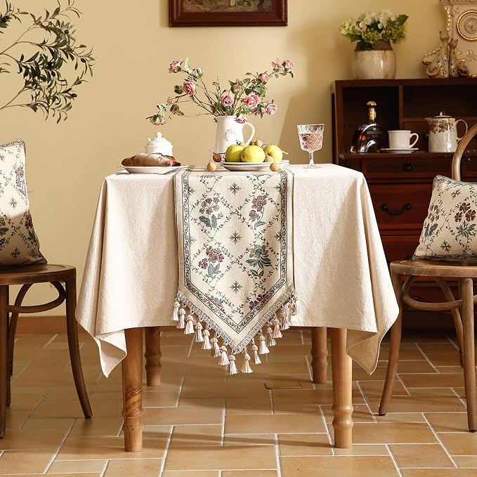 Patdrea Designer French Elegant Linen Table Runner, Floral Pattern - Image 2