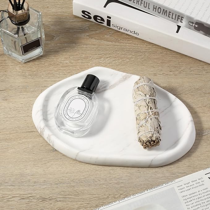Luxurious Natural White Marble Vanity Tray, Cloud Shape Serving Stone Key Tray - Image 6