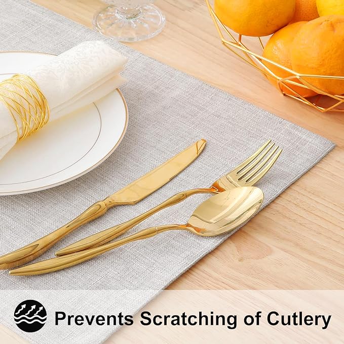 Faux Cotton Linen Placemats Set of 6, Cloth Washable Farmhouse Dining Table Mats - Image 8