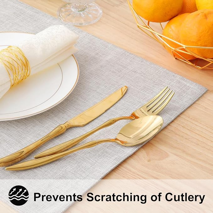 Faux Cotton Linen Placemats Set of 4, Cloth Washable Farmhouse Dining Table Mats - Image 4