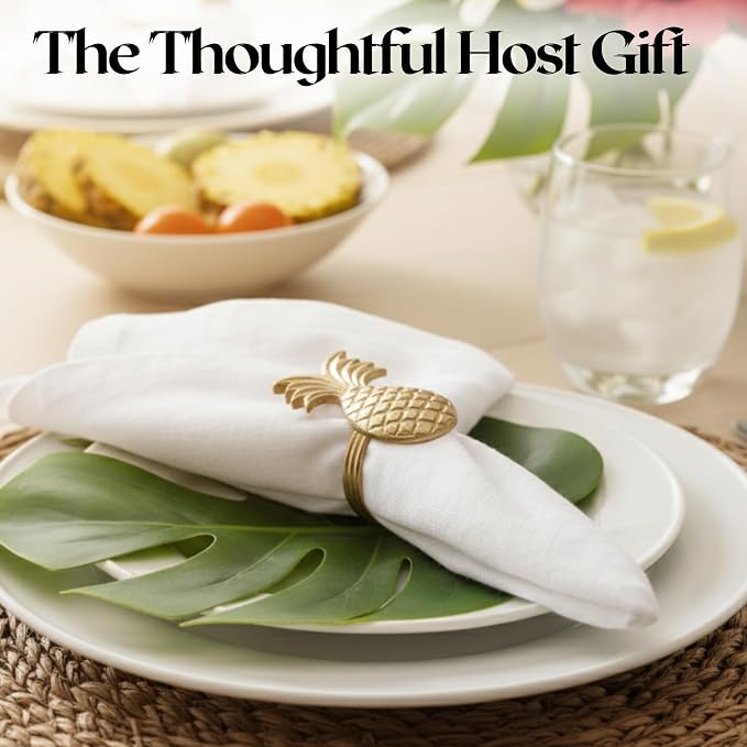 ALPHA Living HOME Set of 12 Napkin Rings Pineapple Antique Gold Bulk Elegant - Image 8