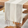Wracra Linen Table Runner, Stripe Table Runners 72 Inches Long Coffee | by Wracra