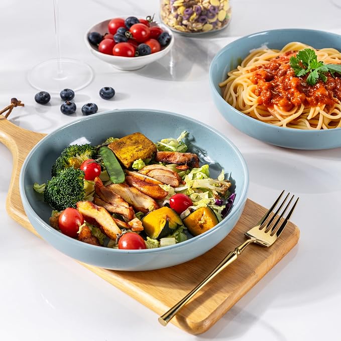 AmorArc 8.75'' Large Ceramic Pasta Bowls, 36oz Handpainted Stoneware Bowls Set - Image 5