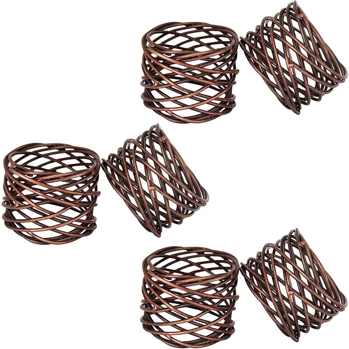 ITOS365 Handmade Copper Antique Round Mesh Napkin Rings Holder - Image 2