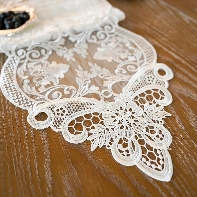 ARTABLE Off White Lace Table Runner Macrame Dresser Scarf Modern 10x70Inch | - Image 6
