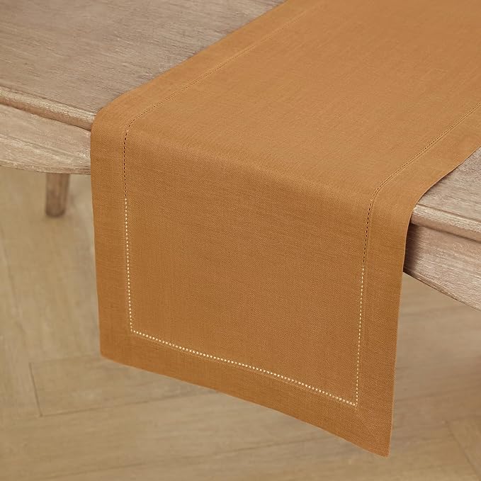 Solino Home 100% Pure Linen Table Runner Brown Sugar Hemstitch, 14 x 48 in | - Image 2