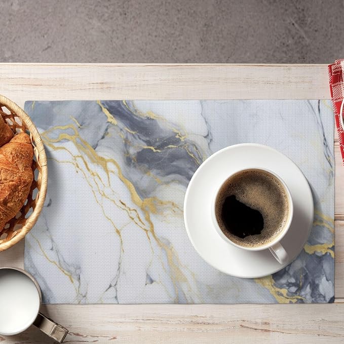 Fiokroo Golden Marble Texture Placemats Set of 6 Table Mats Table Tableware - Image 5