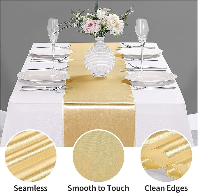 15-Pack Satin Table Runner Light Gold 12 x 108 inches Long, Table Runners - Image 2