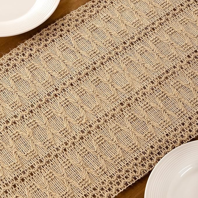 Burlap Boho Table Runner Farmhouse Jute Bamboo Table Runner 12x72 Inch | Small - Image 6