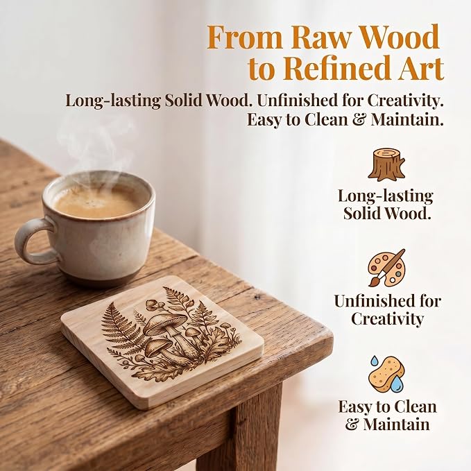 Dicunoy 20 Pack Unfinished Wood Coasters, Square Coasters - Image 3