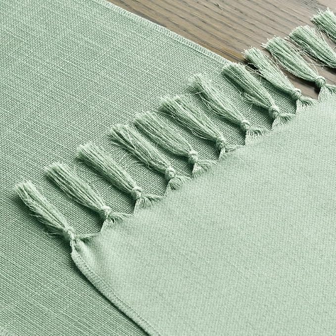 Artoid Mode Sage Green Tassel Table Runner, Spring Linen Blend Rustic Farmhouse - Image 4