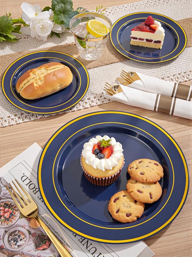 175PCS Blue and Gold Plastic Plates - Image 7
