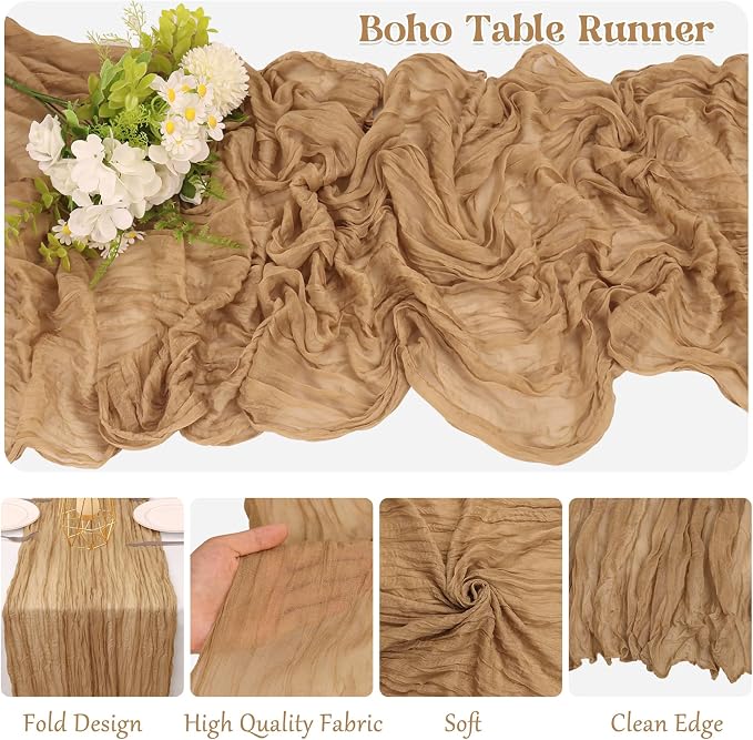 10 Pack Nude Cheesecloth Table Runner 6FT Boho Gauze Fabric Table Runner - Image 3