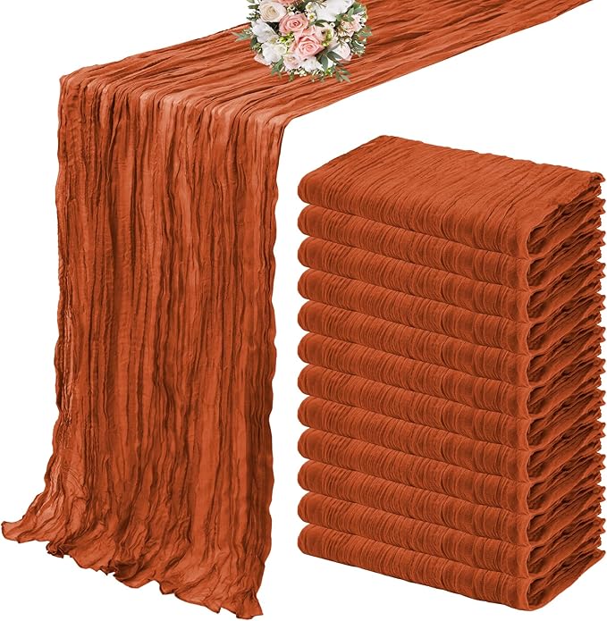 YMHPRIDE 12 Pack Cheesecloth Table Runner 35x70in Terracotta Table Runner | by YMHPRIDE