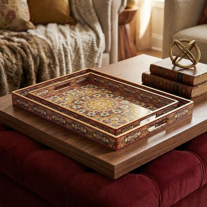 2pcs Boho Red Decorative Serving Tray, Modern Plastic Tray - Image 7