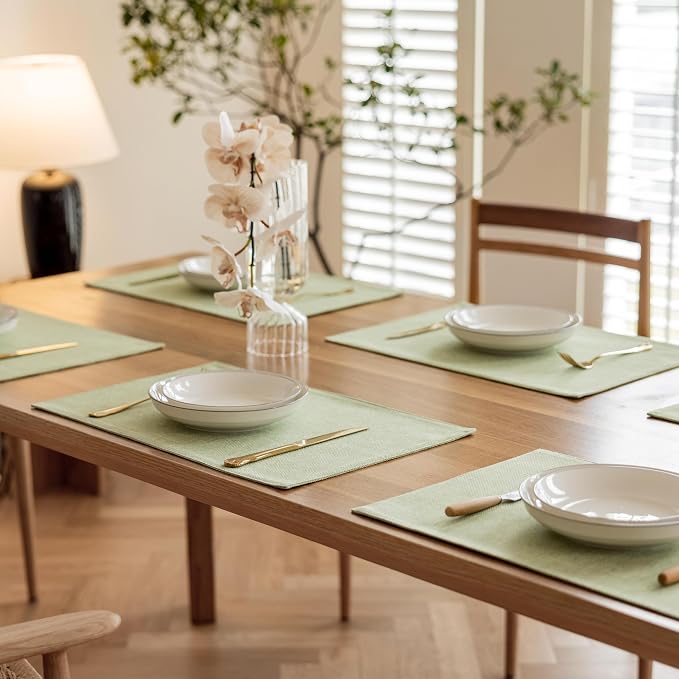 Demetex Green Placemat Set of 4 Washable Linen Textured Place Mats - Image 7