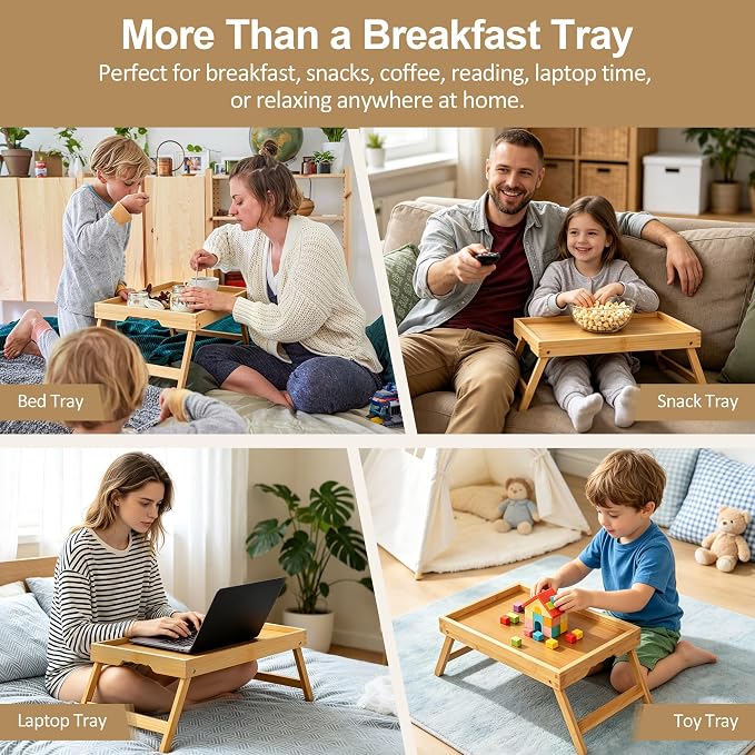 2 Pack Bamboo Bed Tray Tables - Image 7