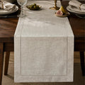 100% Pure French Linen Table Runner 90 Inches Long, Natural Hemstitch Tablecloth by KINGSTONE