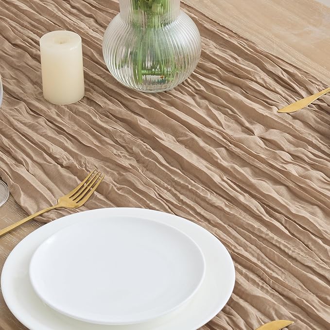 Asee'm 6pcs Nude Brown Cheesecloth Table Runner Summer Boho Rustic 10FT | Fall - Image 3