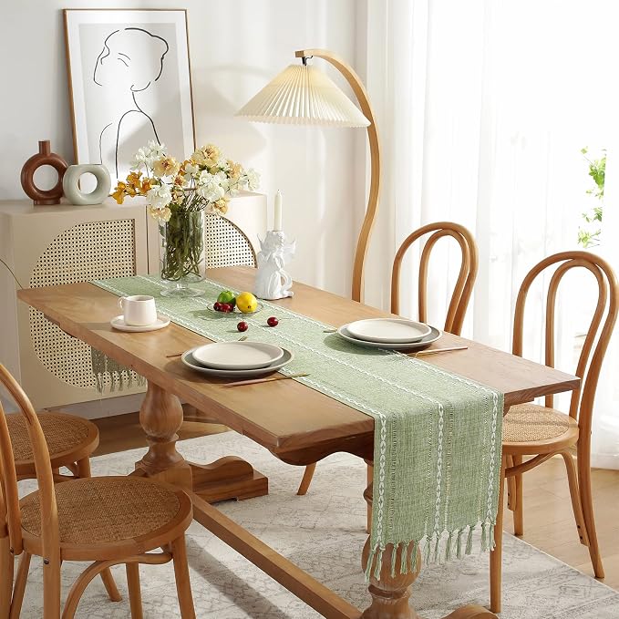 Rustic Boho Table Runner, Farmhouse Table Runners 108 Inches Long - Image 3