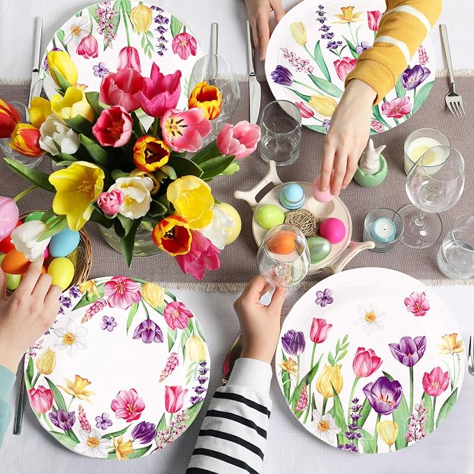 120 Pcs Spring Floral Paper Plate 7 Inch Floral Party Plate Tulip Paper Plates - Image 4