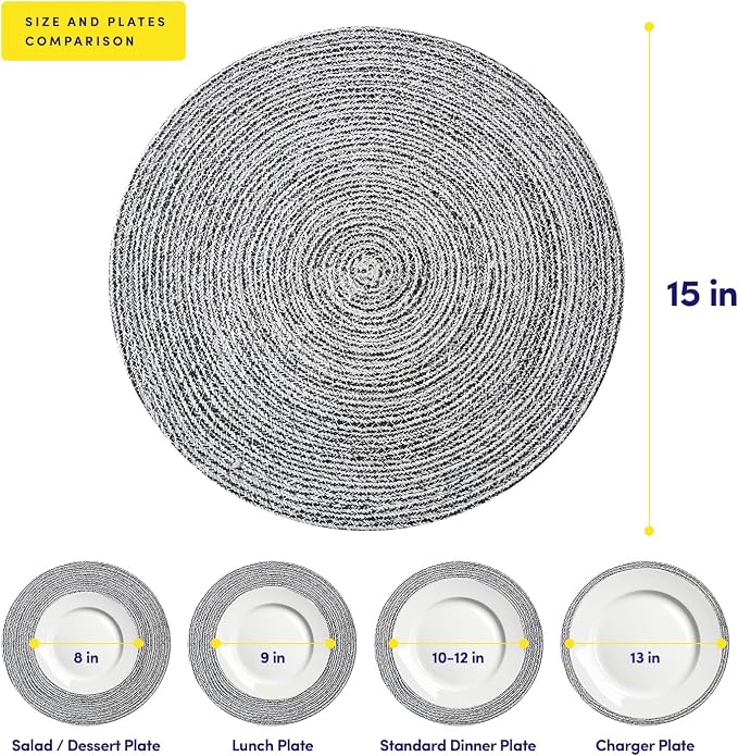 Round Placemats Set of 4-100% Cotton Two-Tone Placemat - Image 4