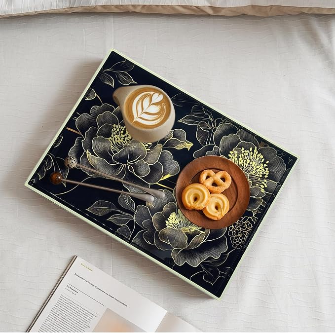 Serving Tray with Handles, 15.7 * 11.8 inches, Plastic Ottoman Tray with - Image 5