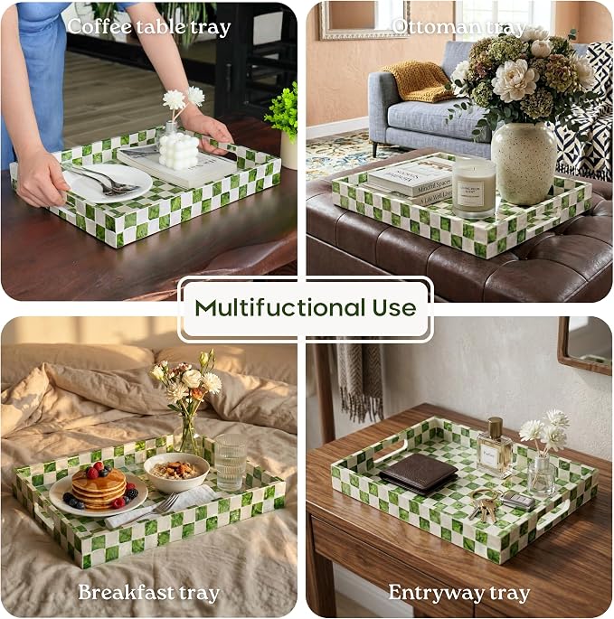 16"x12" Capiz Serving Tray, Decorative Coffee Table Tray - Image 6
