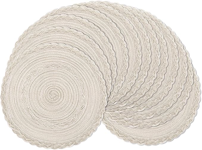 SHACOS 15 inch Round Braided Placemats Set of 12 by SHACOS