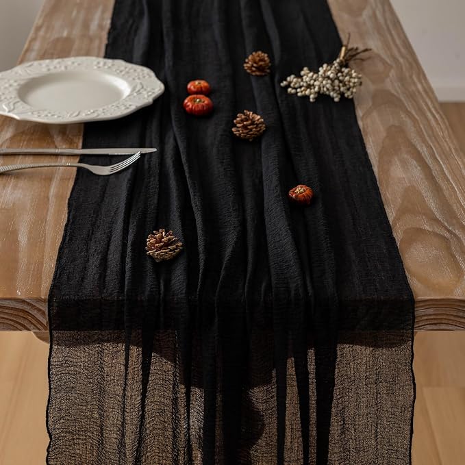 3Pcs Halloween Holiday Black Cheesecloth Table Runner 120 Inch - Image 5