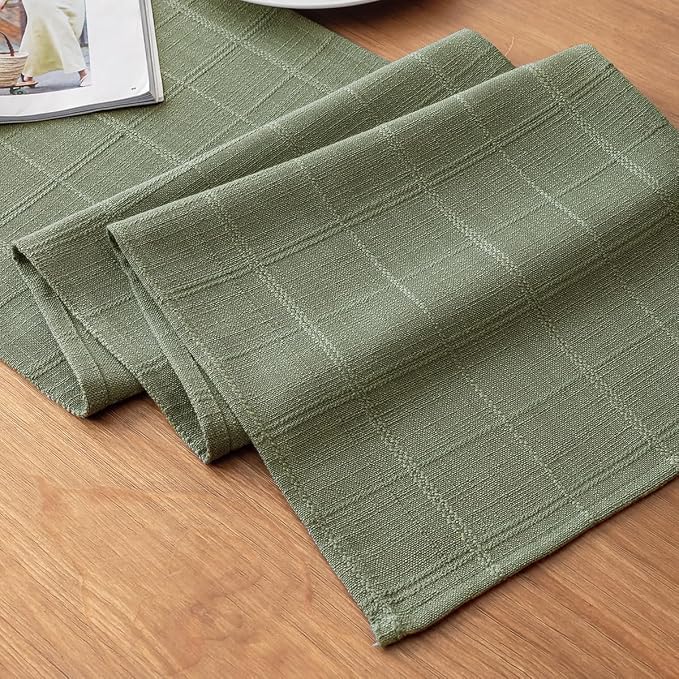 Linen Textured Table Runner, Sage Green Table Runners 90 Inches Long | Raised by Aoztio