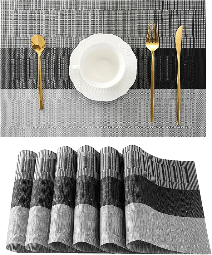 Leetaltree Grey with White Striped Placemats Set of 6 by Leetaltree-ArtatEveryTable
