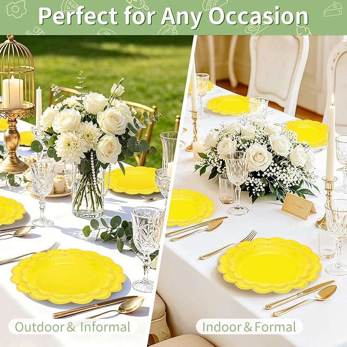 50 Pcs Yellow Paper Plates Disposable, Dessert Cake Plates, - Image 7