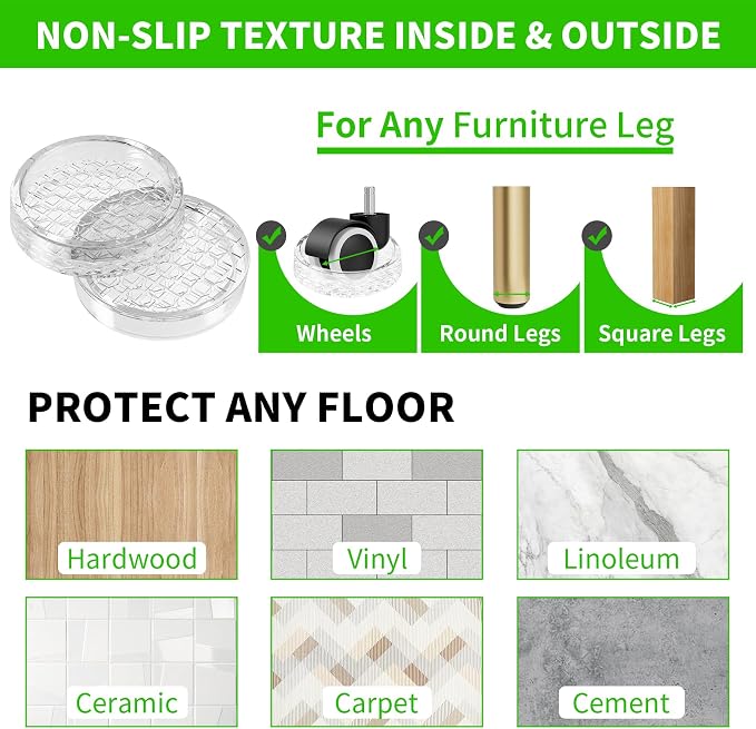 1.6"x1.6" Round Rubber Furniture Caster Cups, Carpet Protector - Image 5