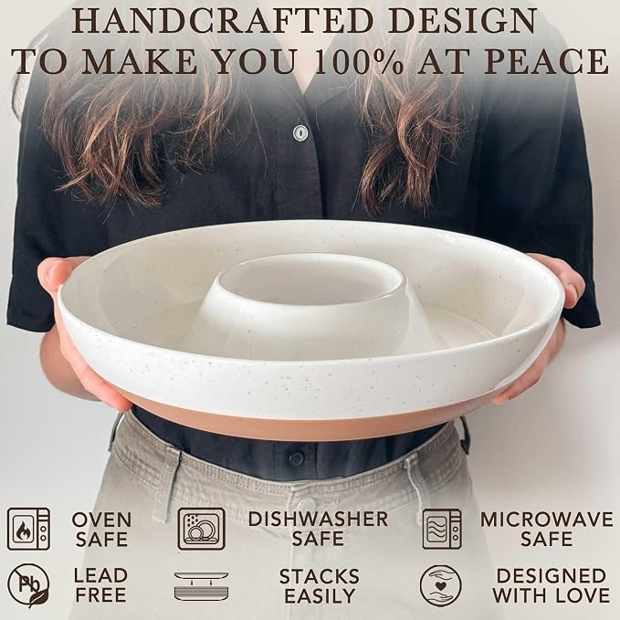 Mora Ceramic Chips and Dip Serving Tray: Large Divided Party Bowl Set - Image 4