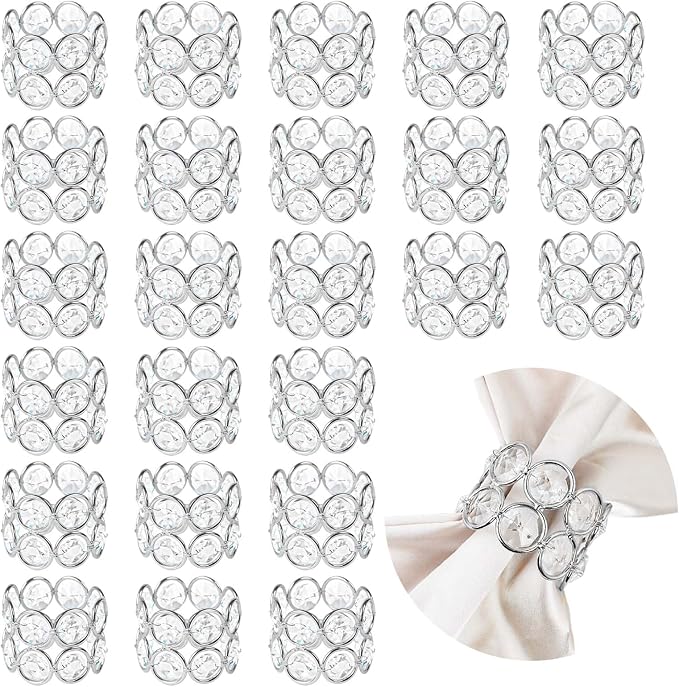 Crystal Metal Napkin Rings Set, Elegant Wedding/Party Table Decor, Shiny by kehail