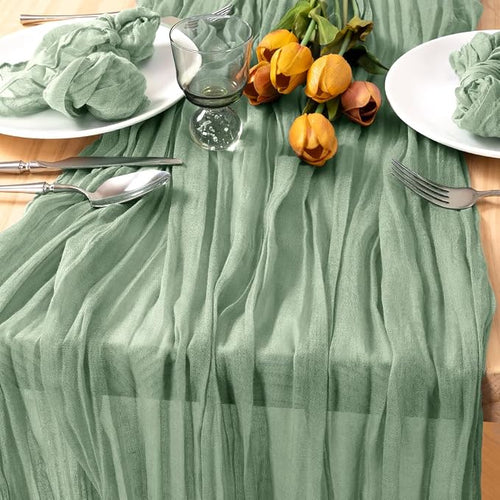 2 Pack Sage Green Cheesecloth Table Runner 10ft Boho Gauze Centerpiece | - Image 2